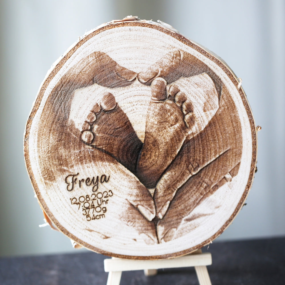 Baumscheibe mit Fotogravur - individuelles Geschenk zum Vatertag oder Muttertag