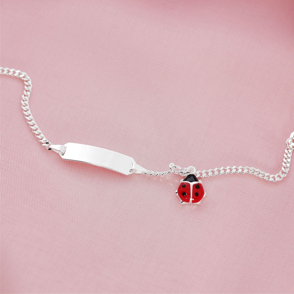 Personalisiertes Silberarmband Für Mädchen Mit Marienkäfer