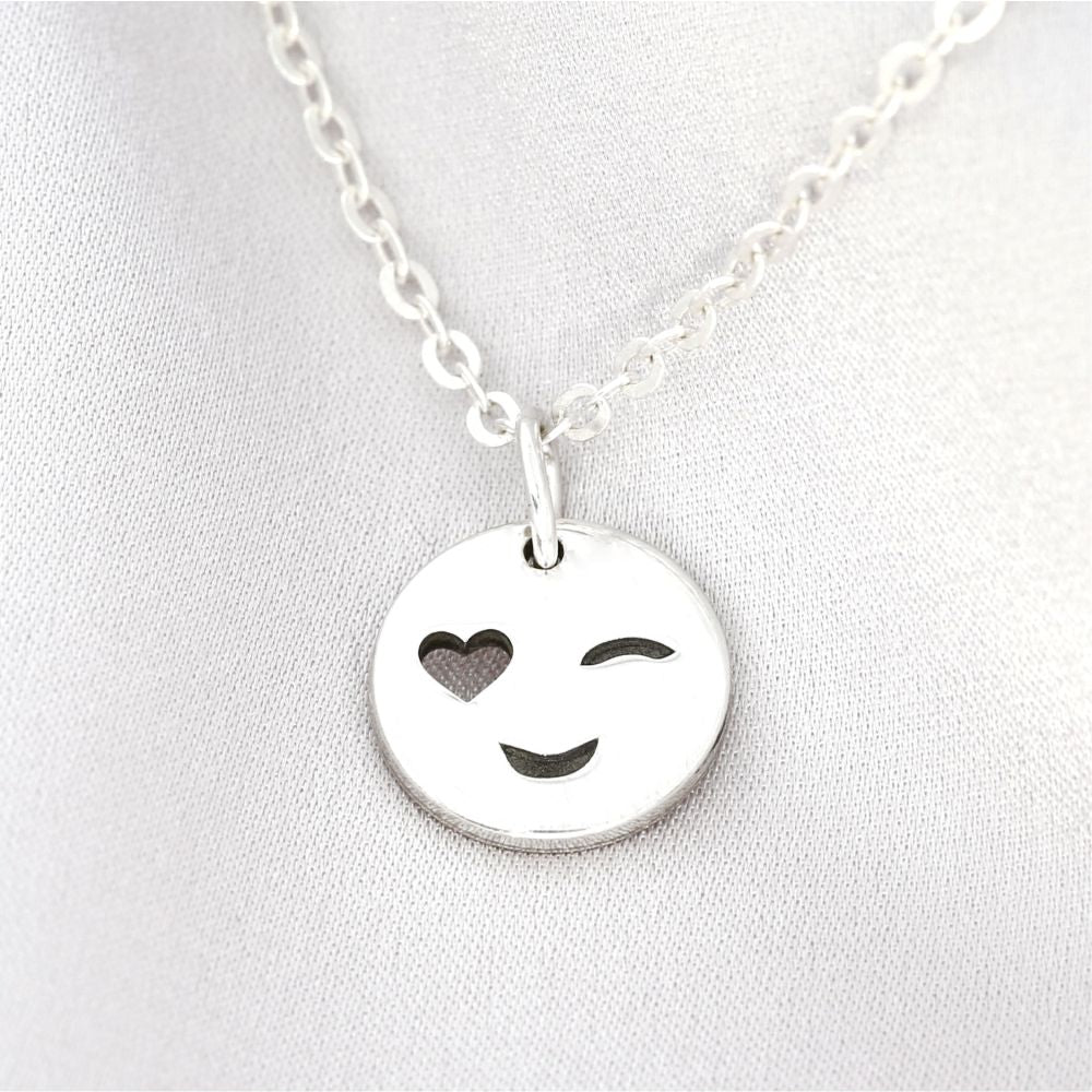 Silberkette Smiley mit Herz - Kette 925 Silber Schmuck online – Namelano