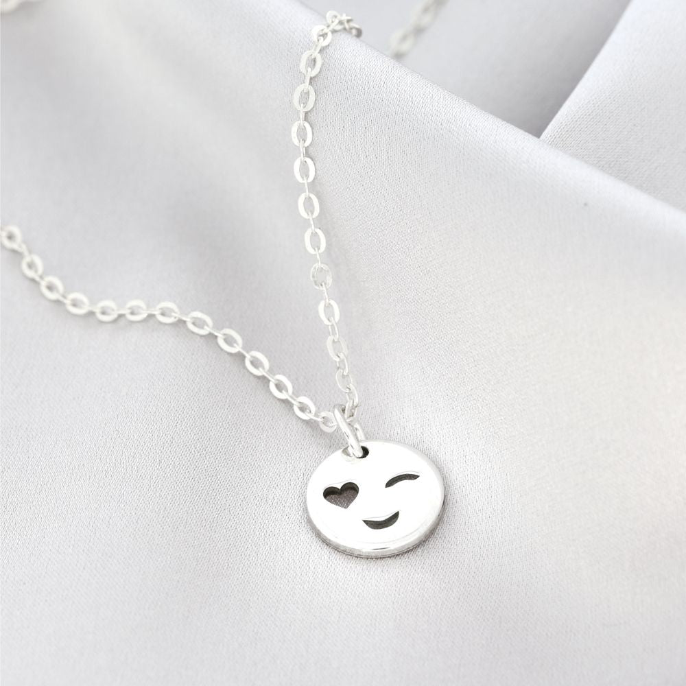 Silberkette Smiley mit Herz - Kette 925 Silber Schmuck online – Namelano